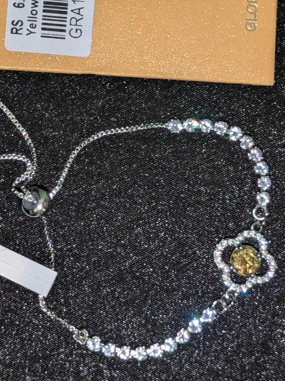 18k white gold sterling silver yellow moissanite clover drawstring bracelet NWT